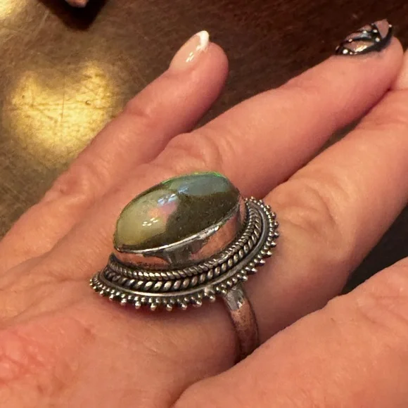 Sterling Silver and Natural Opal Statement Ring - Picture 11 of 11